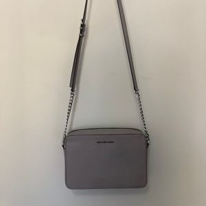 Gray Leather Crossbody Bag